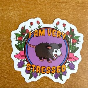 Funny Opossum Sticker with Floral‎ Design